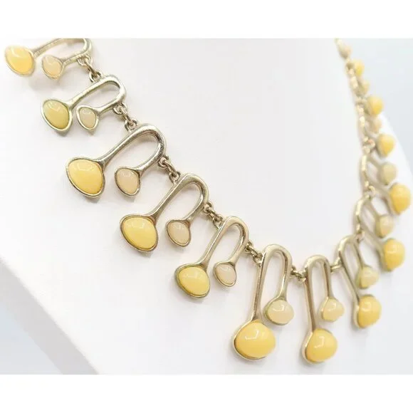 ANN TAYLOR Retro MCM Atomic Style Gold Tone Resin Cabochon Necklace Funky Mod - Picture 2 of 10